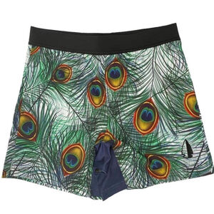 Tachuntfish Shorts Peacock print Mens Large Running Athletic Elastic Waist